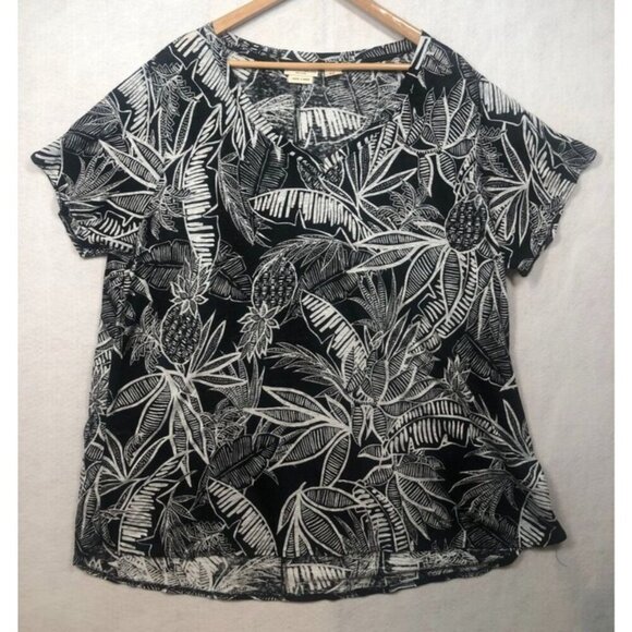 Christian Siriano Linen Shirt Black White Pineapple Floral Print Top Women's 3X - Picture 1 of 3